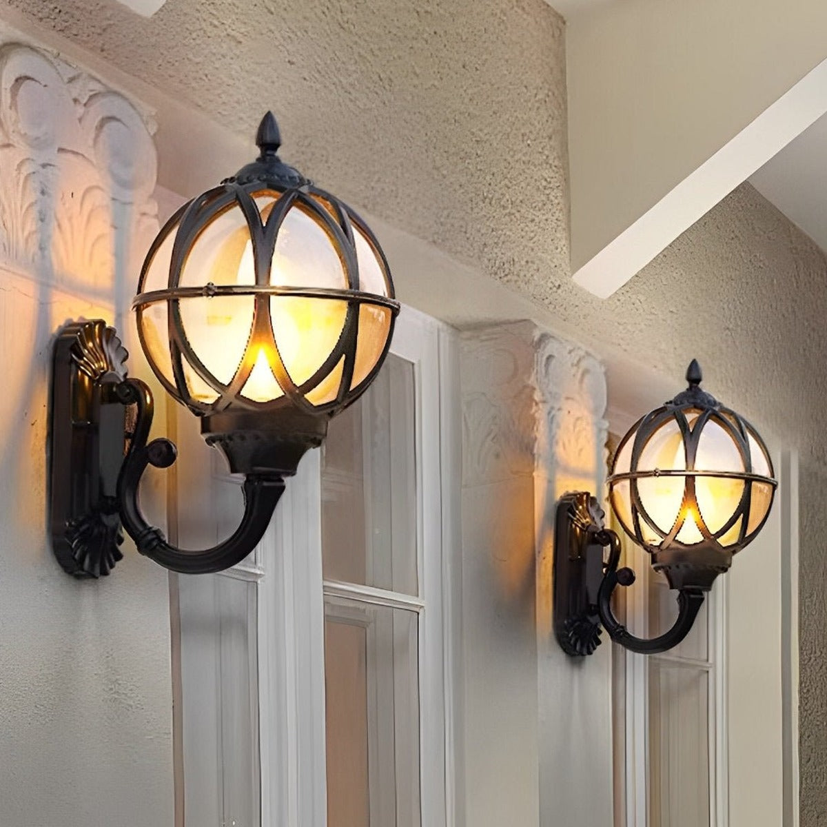 Nest Globe Wall Lantern, Aluminum and Clear Glass Porch Light 8