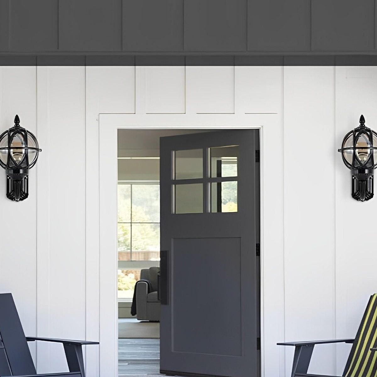 Nest Globe Wall Lantern, Aluminum and Clear Glass Porch Light 9