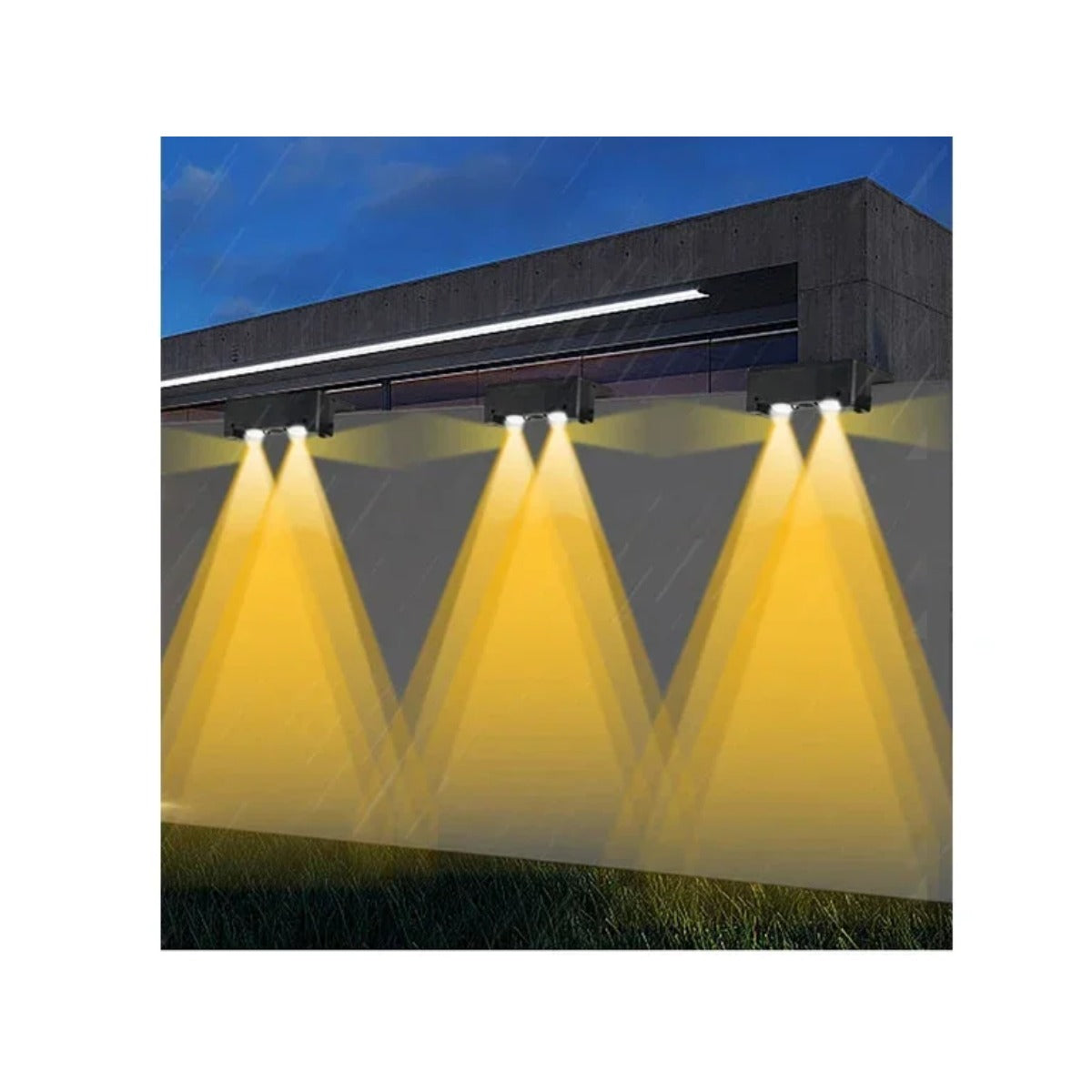 Solar wall spotlights on modern facade