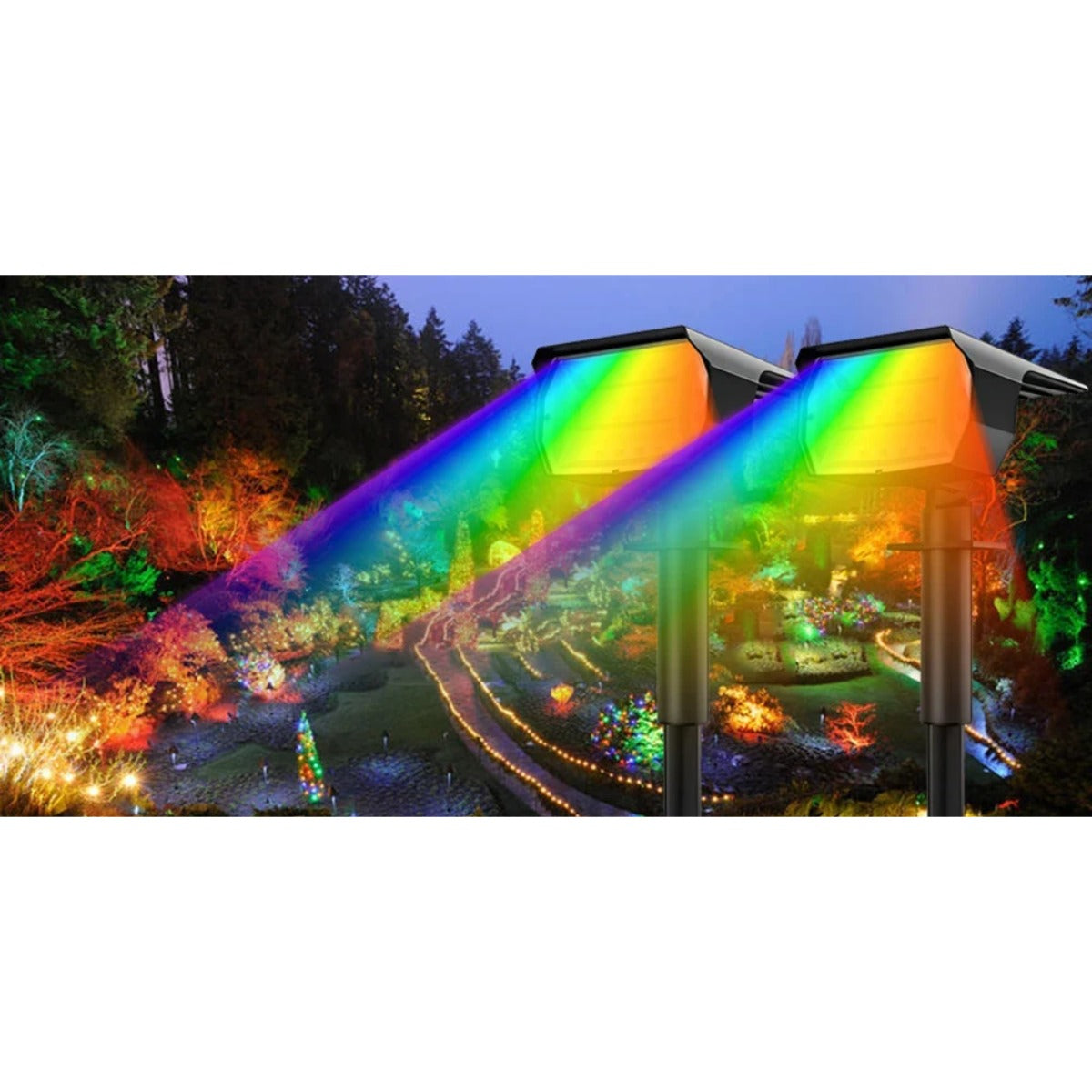 RGB solar landscape spotlights in garden