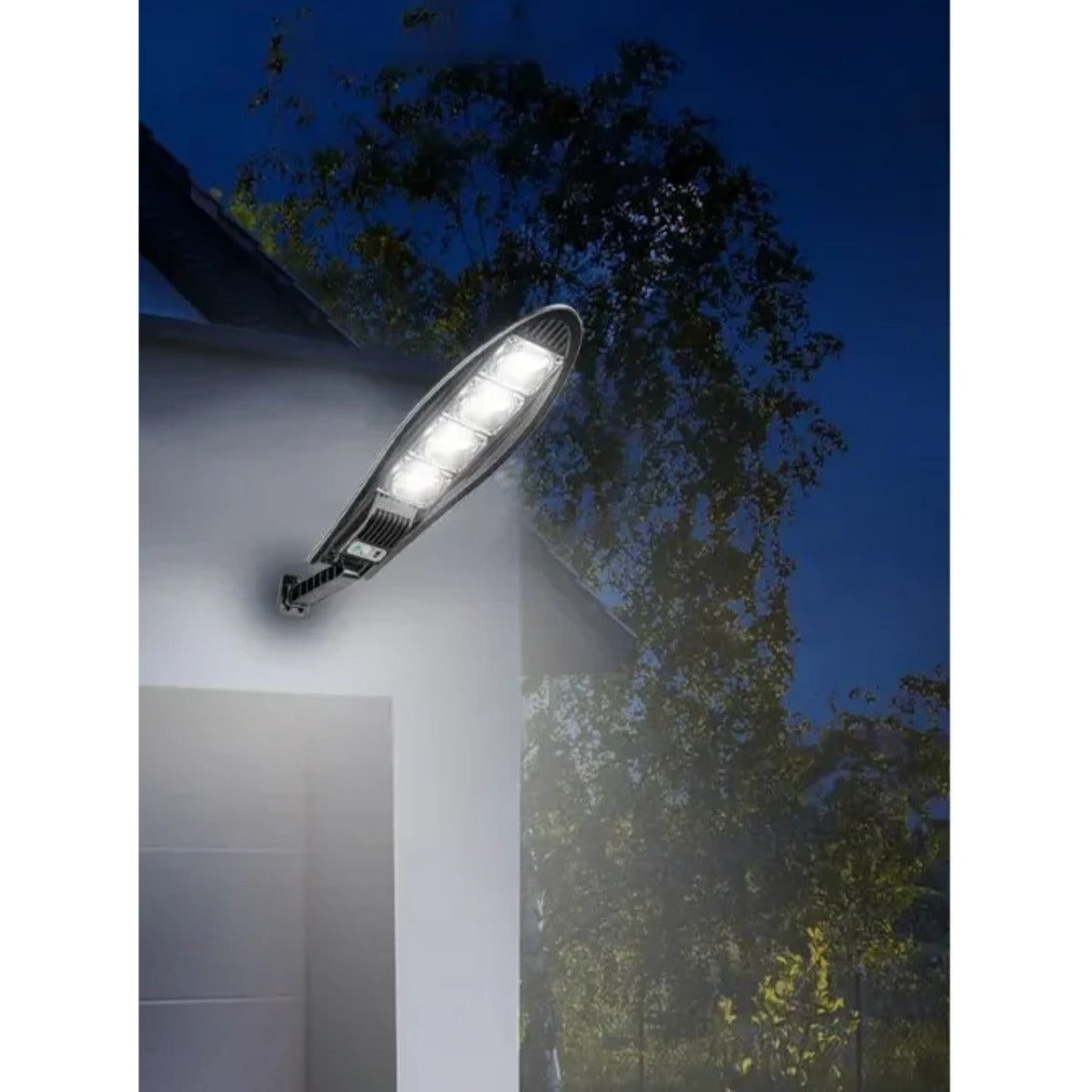 Solar street light lit at night