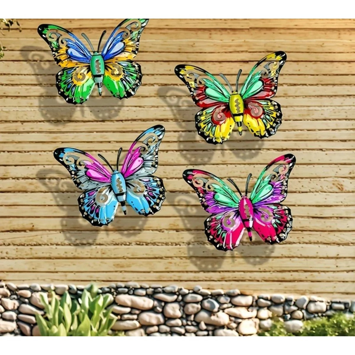 Metal butterflies on fence