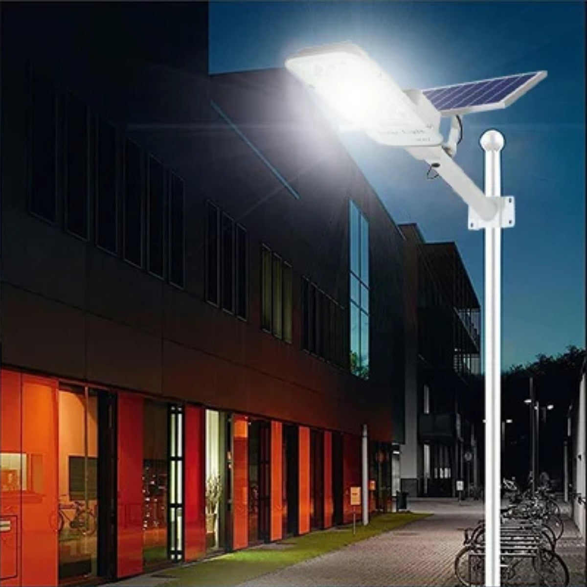 Solar street light at building