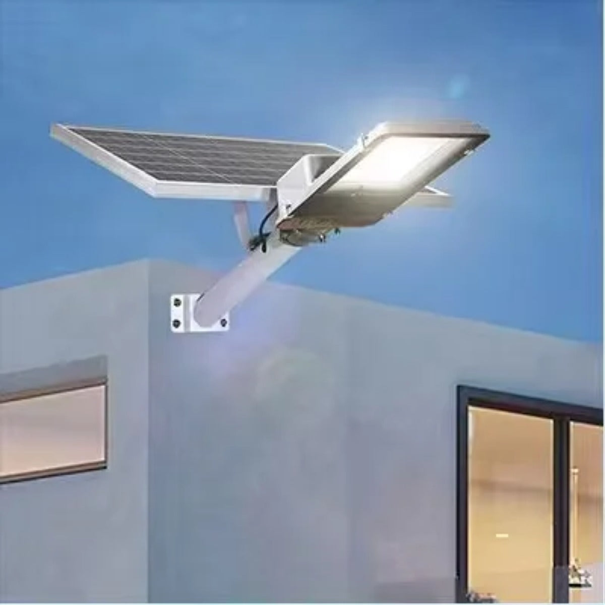 Solar street light on house corner