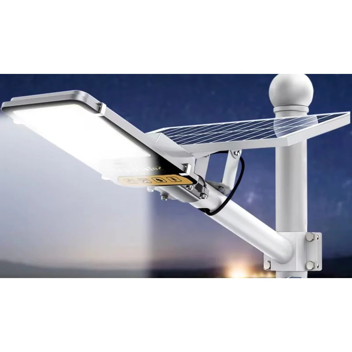 Solar street light lit at dusk