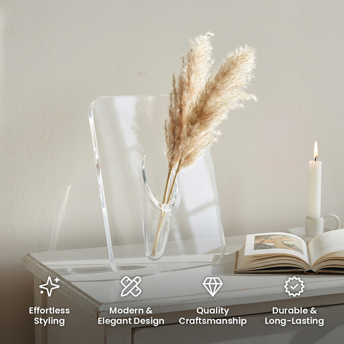 Clear Acrylic Frame Flower Vase: effortless styling, modern and elegant design, quality craftsmanship, durable and long-lasting