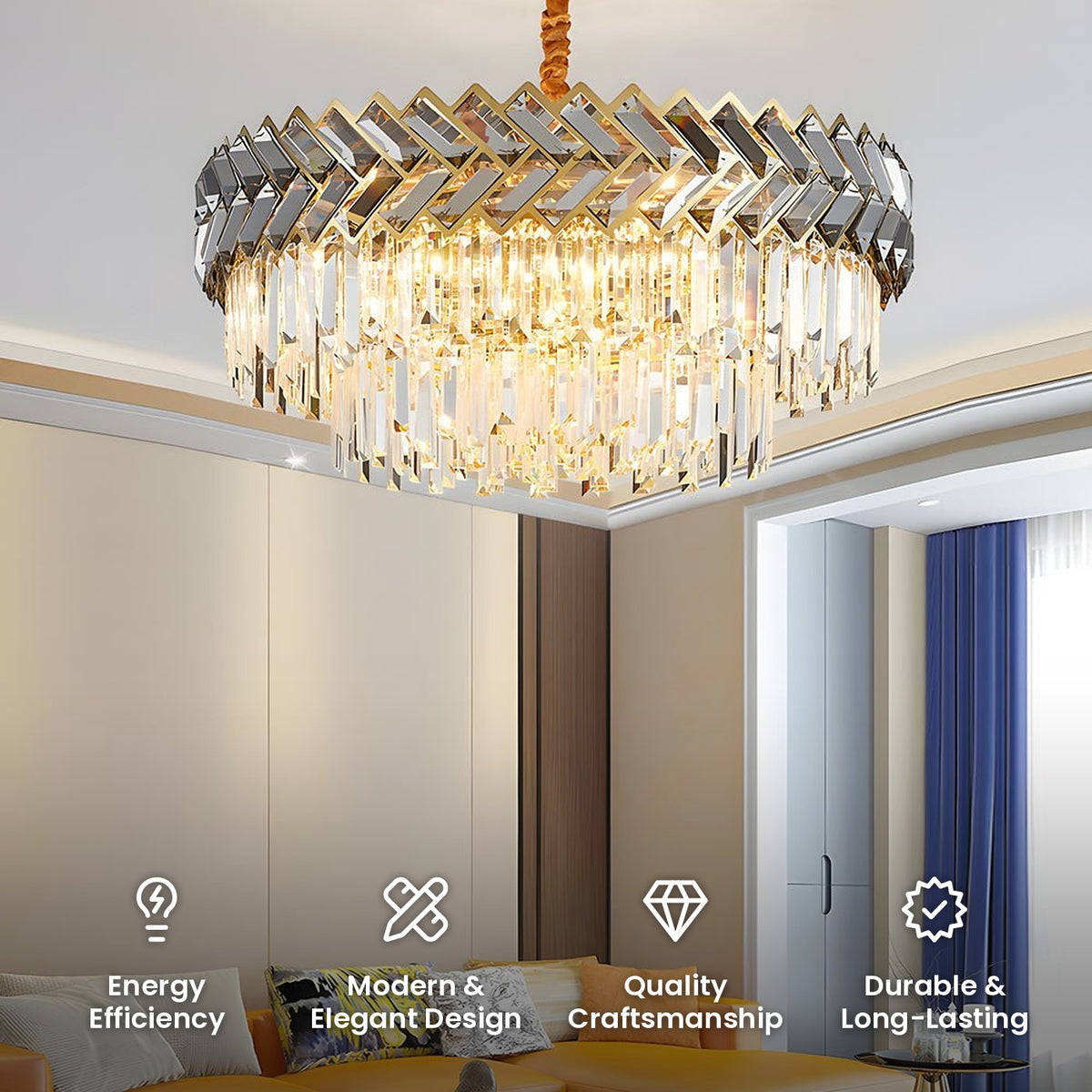 Crystal Rod Dining Chandelier: energy efficiency, modern and elegant design, quality craftsmanship, durable and long-lasting