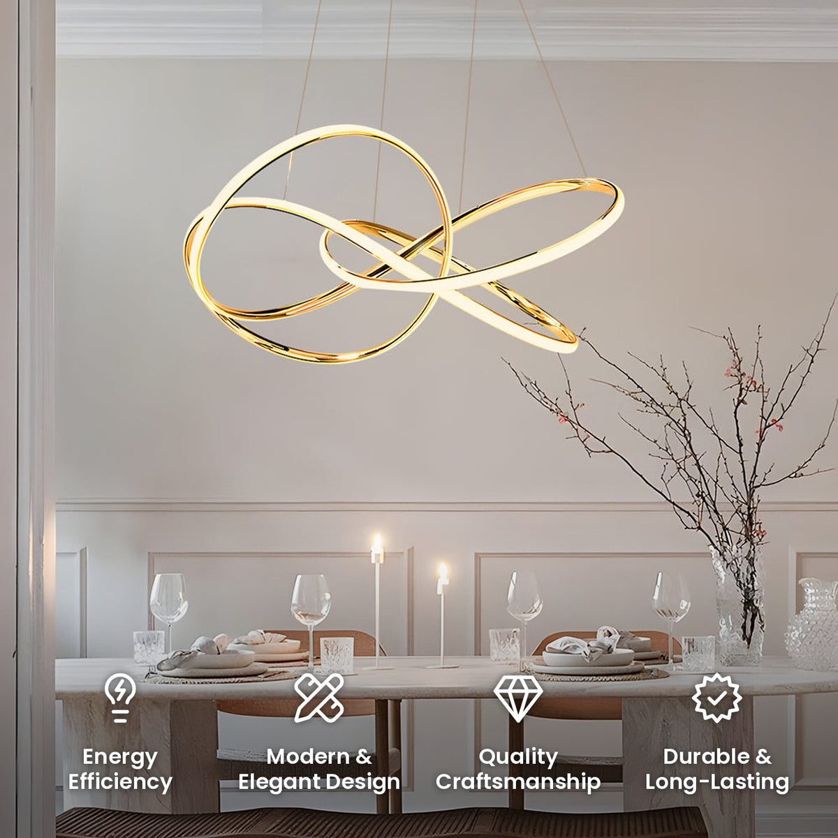 Curved Line Circular Chandelier: energy efficiency, modern and elegant design, quality craftsmanship, durable and long-lasting