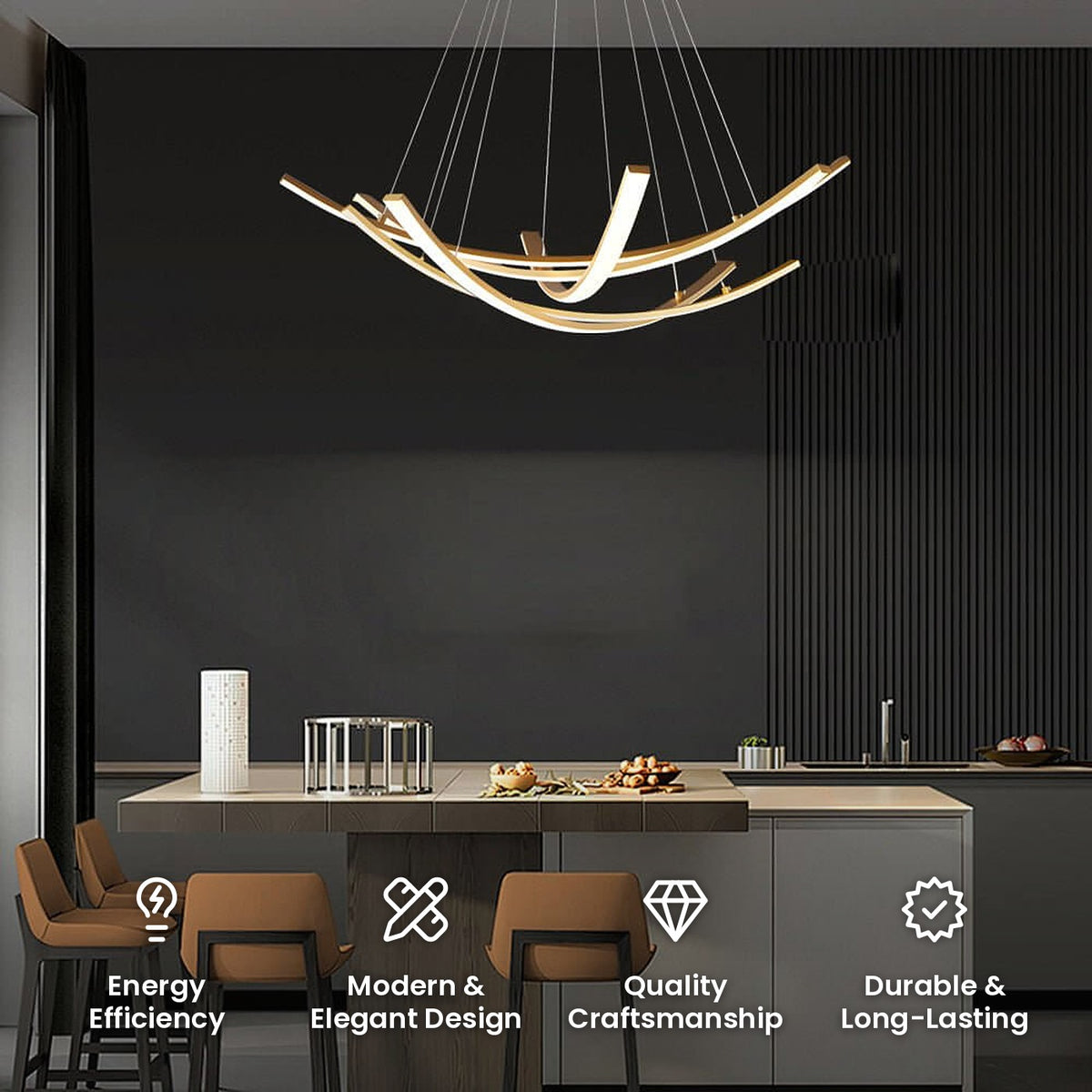 Curved Strip Ring Chandelier: energy efficiency, modern and elegant design, quality craftsmanship, durable and long-lasting