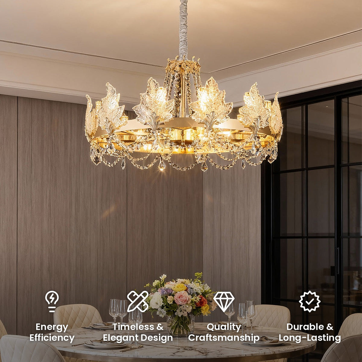 French Crystal Chandelier: energy efficiency, timeless and elegant design, quality craftsmanship, durable and long-lasting