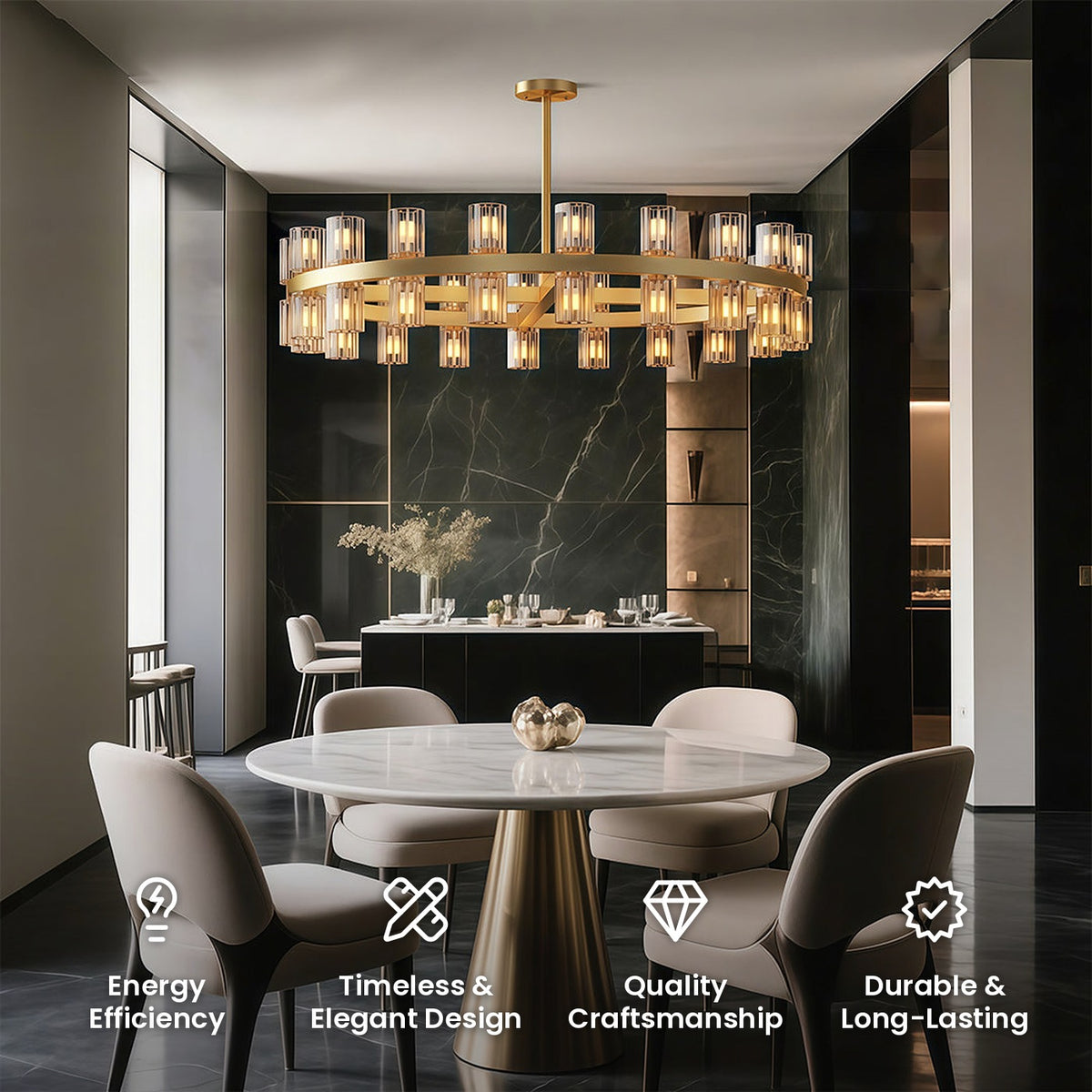 American Copper Crystal Chandelier: energy efficiency, timeless and elegant design, quality craftsmanship, durable and long-lasting