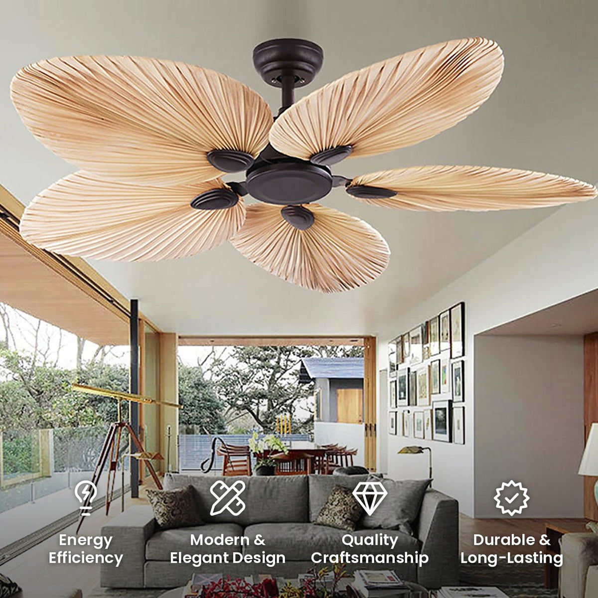 Palm Frond Ceiling Fan: energy efficiency, modern and elegant design, quality craftsmanship, durable and long-lasting