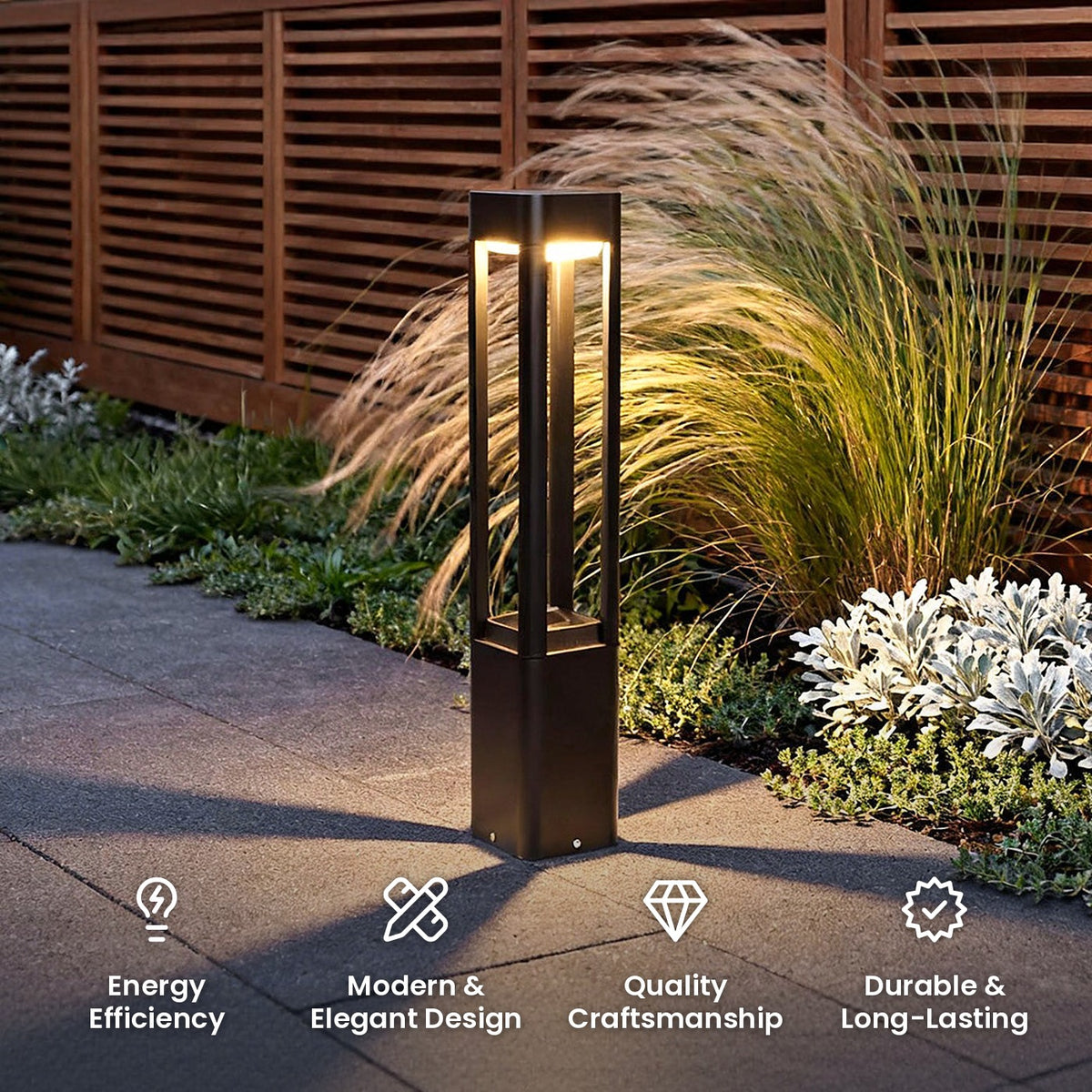 Quadruple Sided Bollard Light: energy efficiency, modern and elegant design, quality craftsmanship, durable and long-lasting