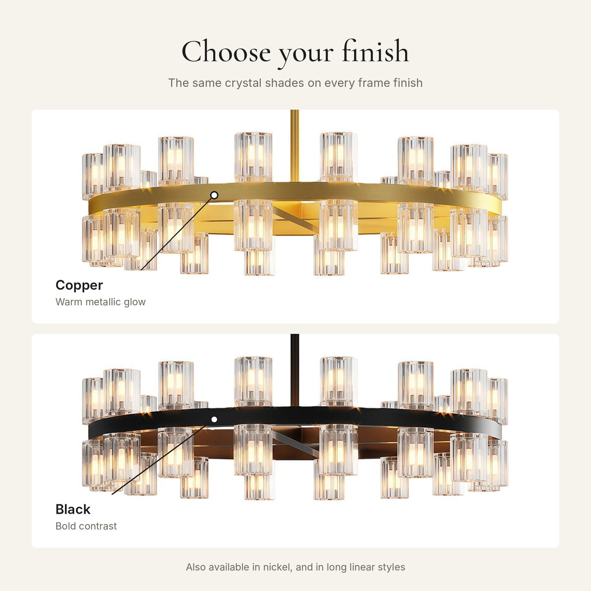 American Copper Crystal Chandelier finishes: Copper, Black