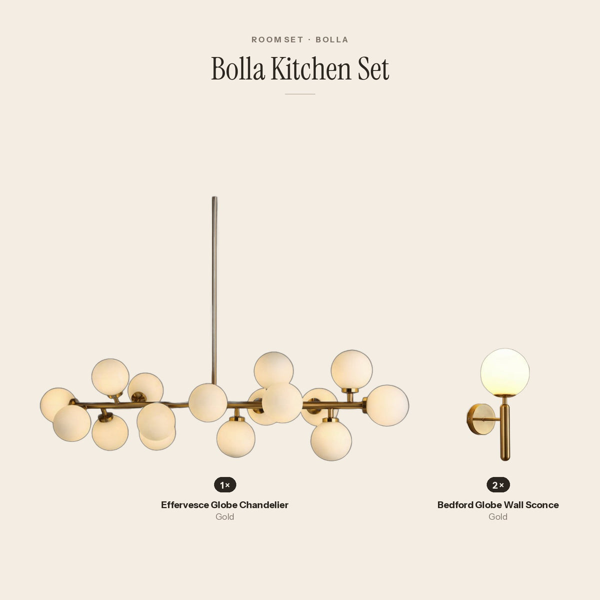 Bolla Kitchen Set: 1 Effervesce Globe Chandelier, 2 Bedford Globe Wall Sconce