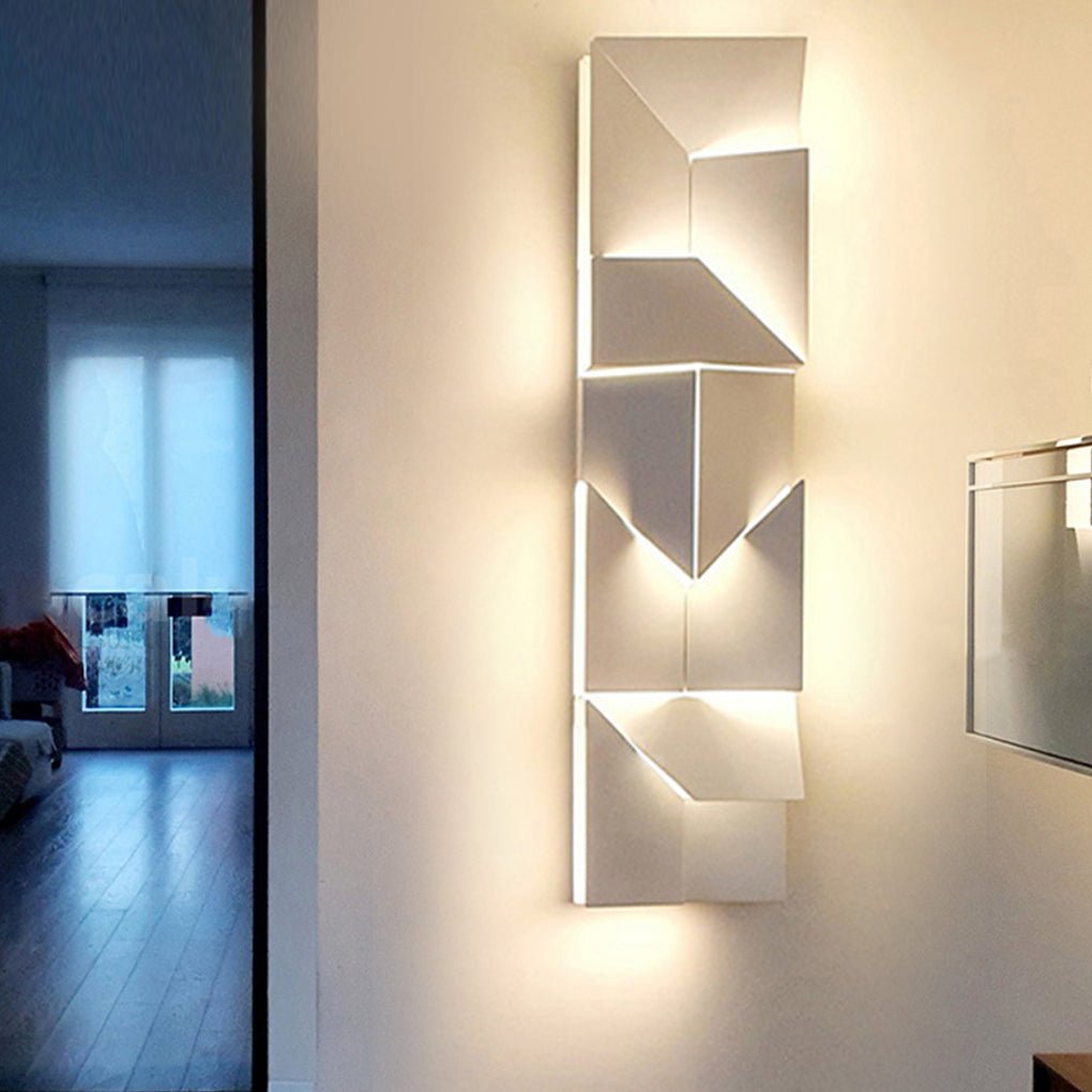 Folded Facet Wall Light, White Metal Sculptural LED Sconce