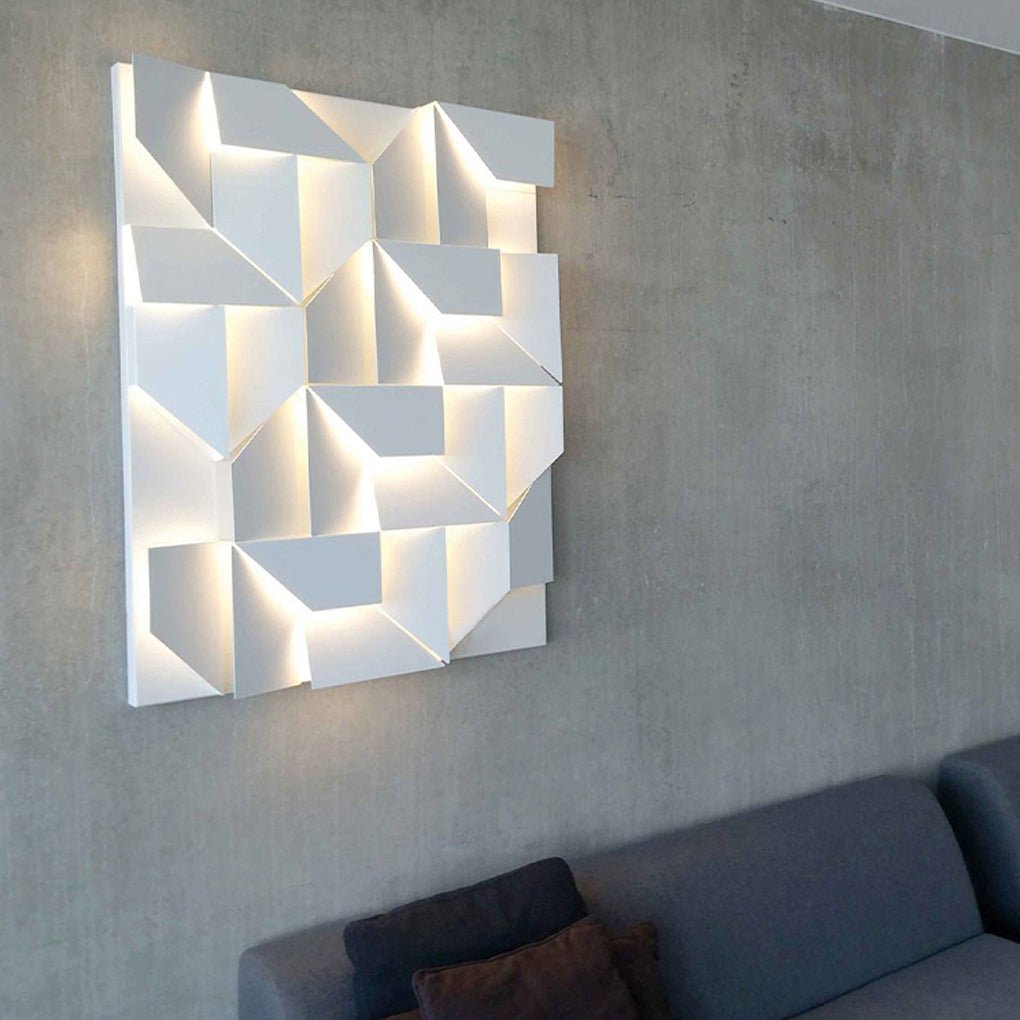 Folded Facet Wall Light, White Metal Sculptural LED Sconce