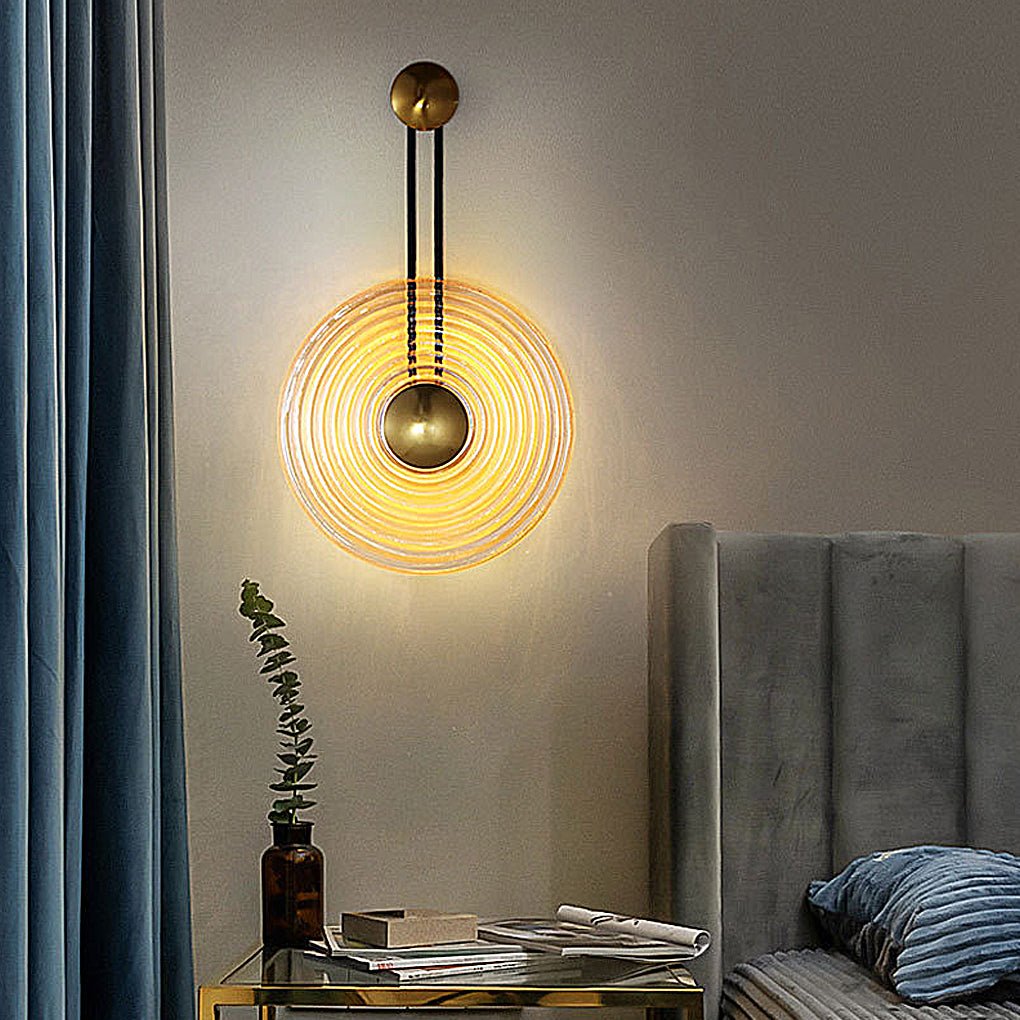 Ripple Glass Disc Sconce, Brass Pendulum LED Wall Light