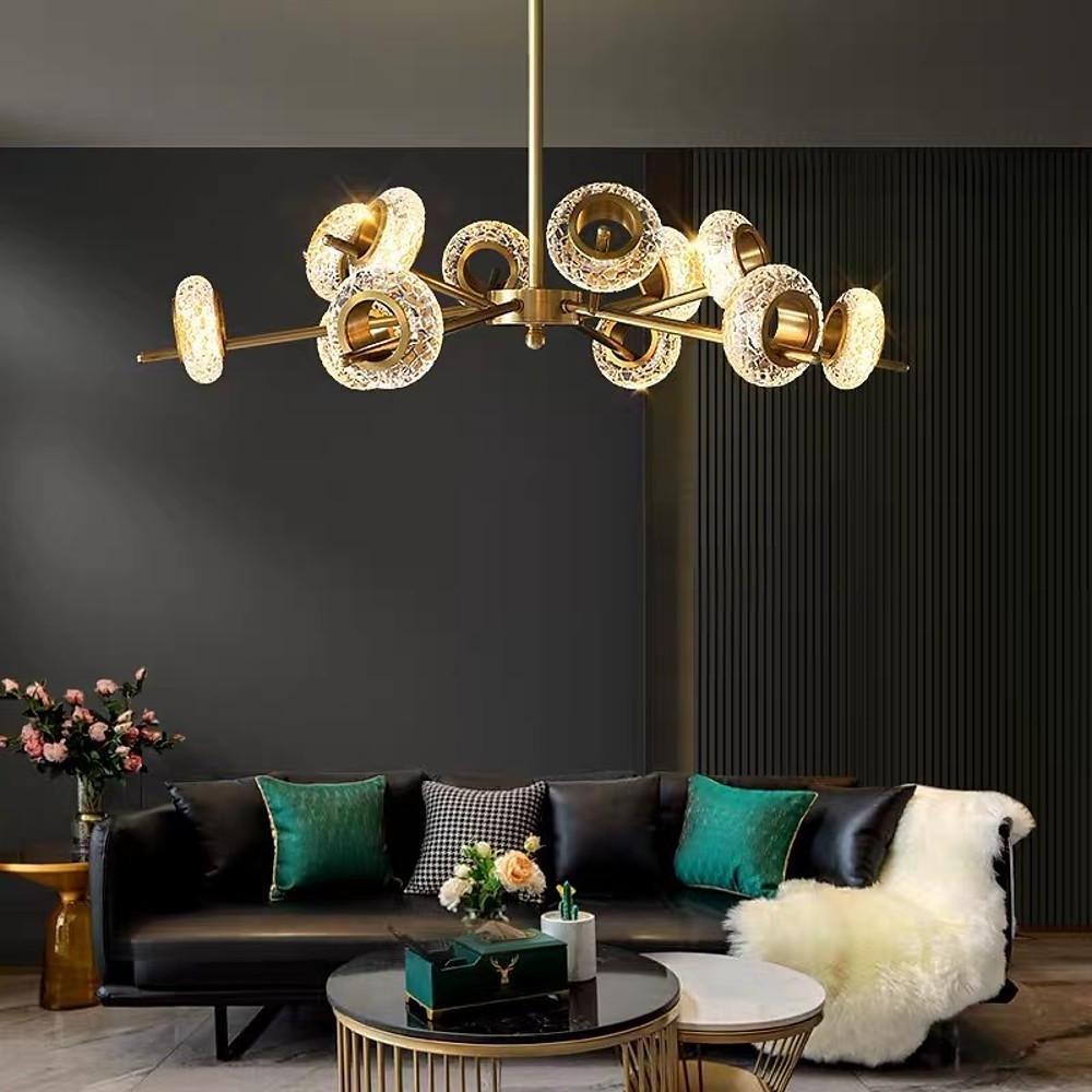 Brass Halo Crystal Chandelier, Gold Sputnik Ceiling Light 10