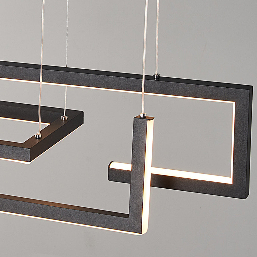Offset Frame LED Linear Chandelier, Geometric Metal Island Light