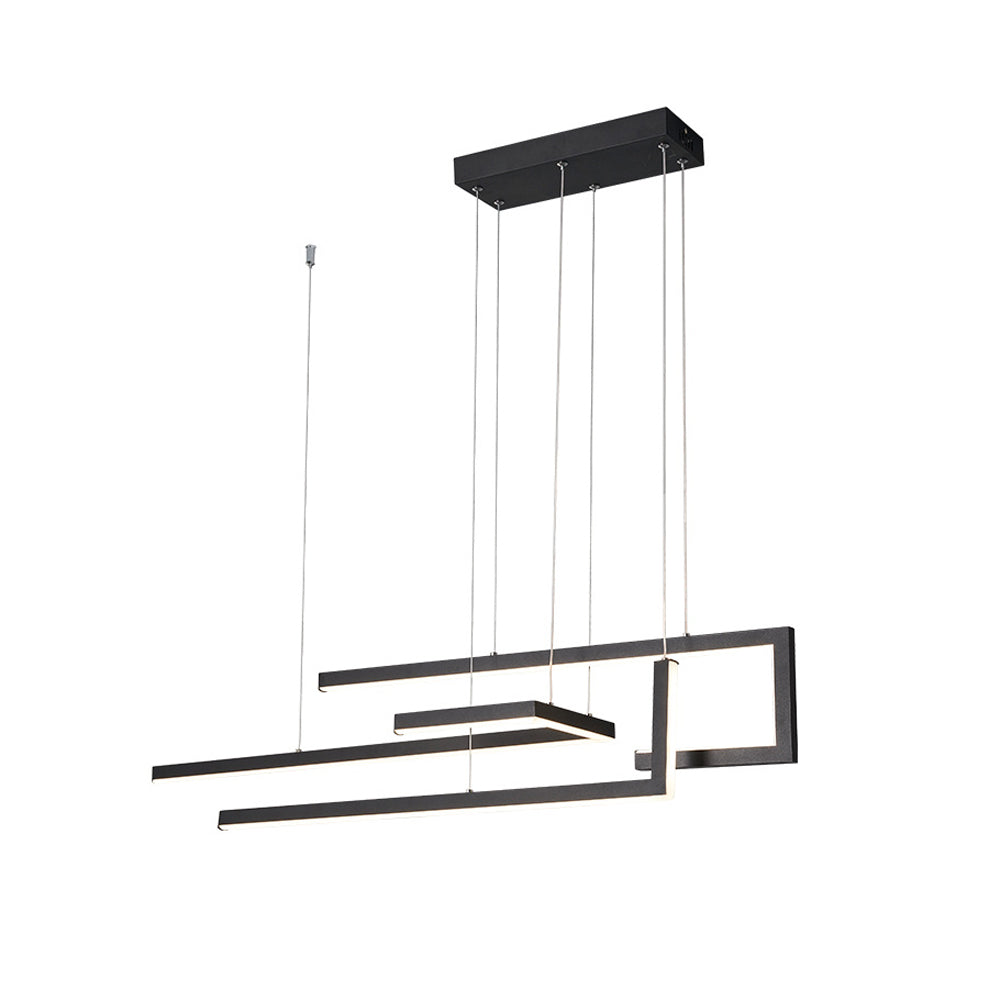 Offset Frame LED Linear Chandelier, Geometric Metal Island Light