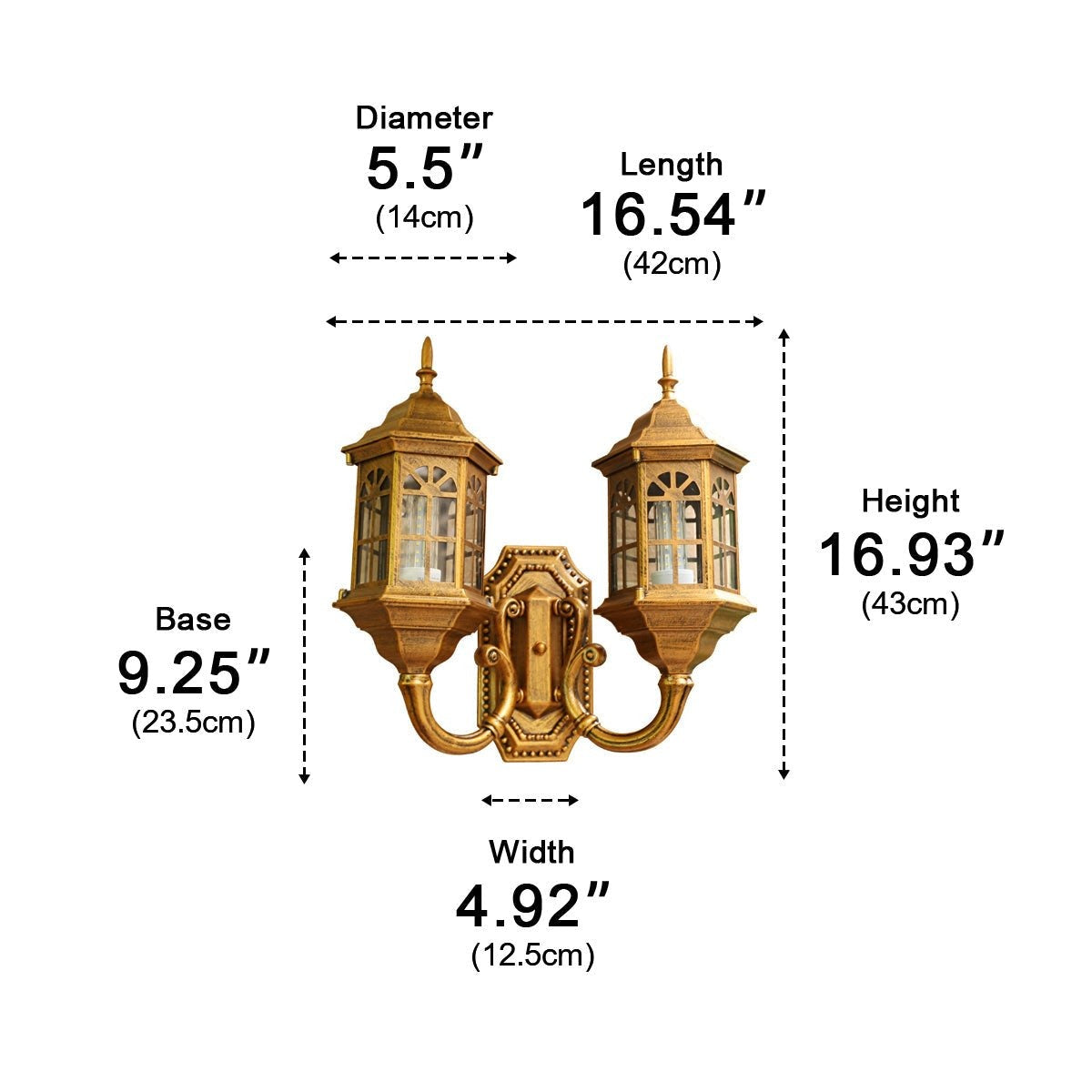 Old World Twin Lantern Wall Light, Die Cast Aluminum Sconce 13
