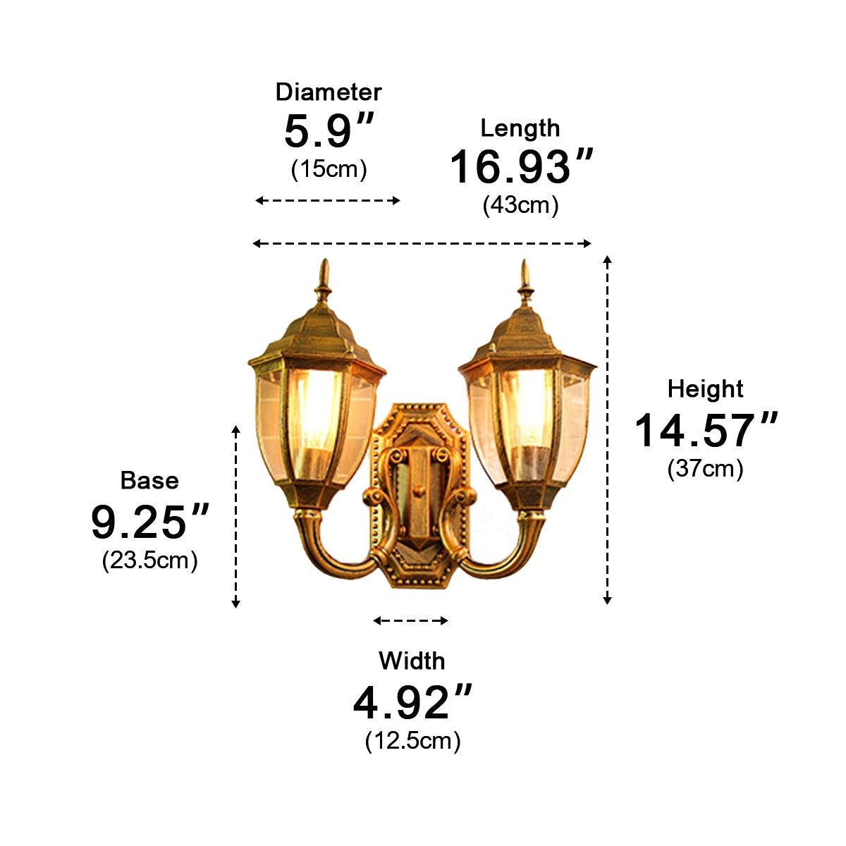 Old World Twin Lantern Wall Light, Die Cast Aluminum Sconce 15