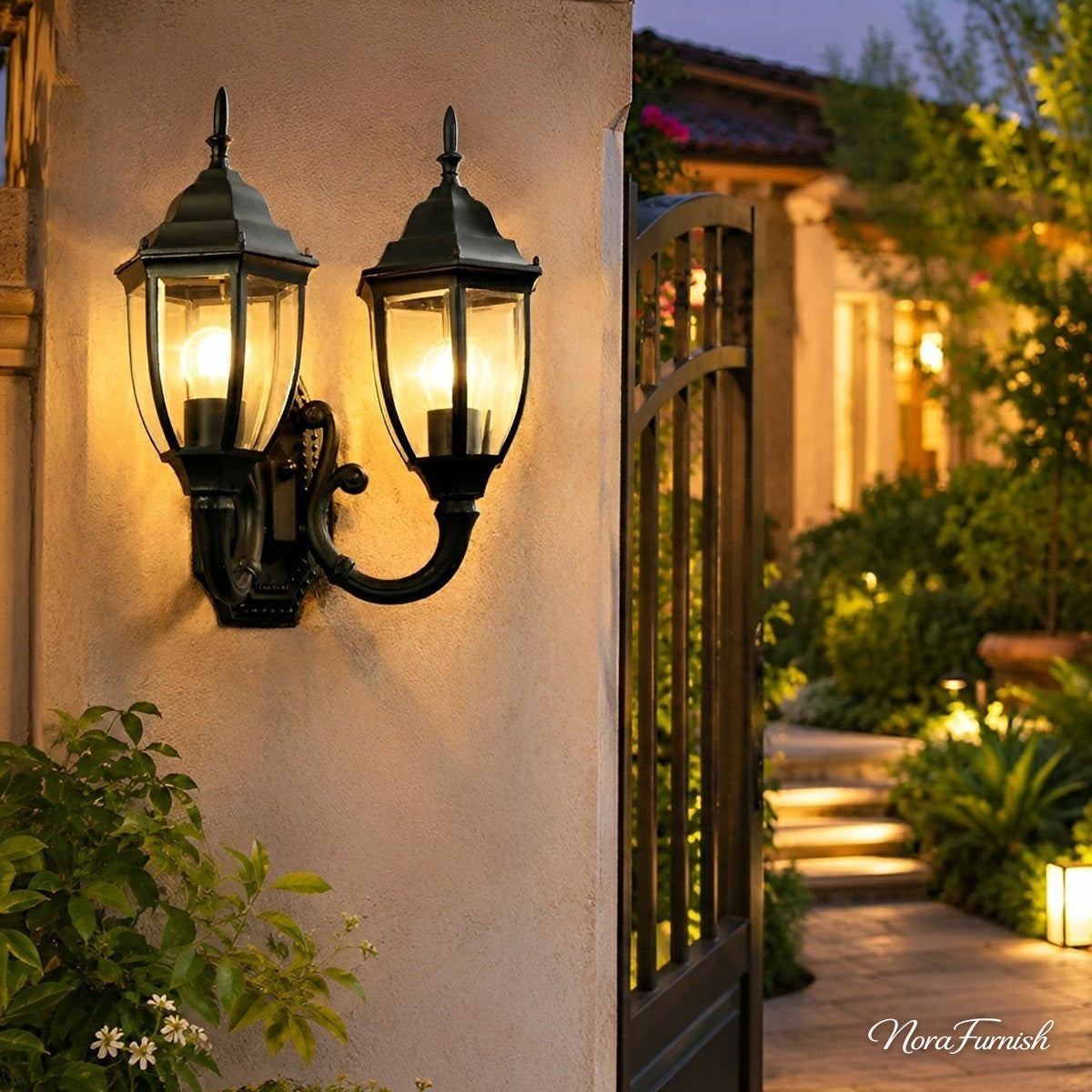 Old World Twin Lantern Wall Light, Die Cast Aluminum Sconce 3