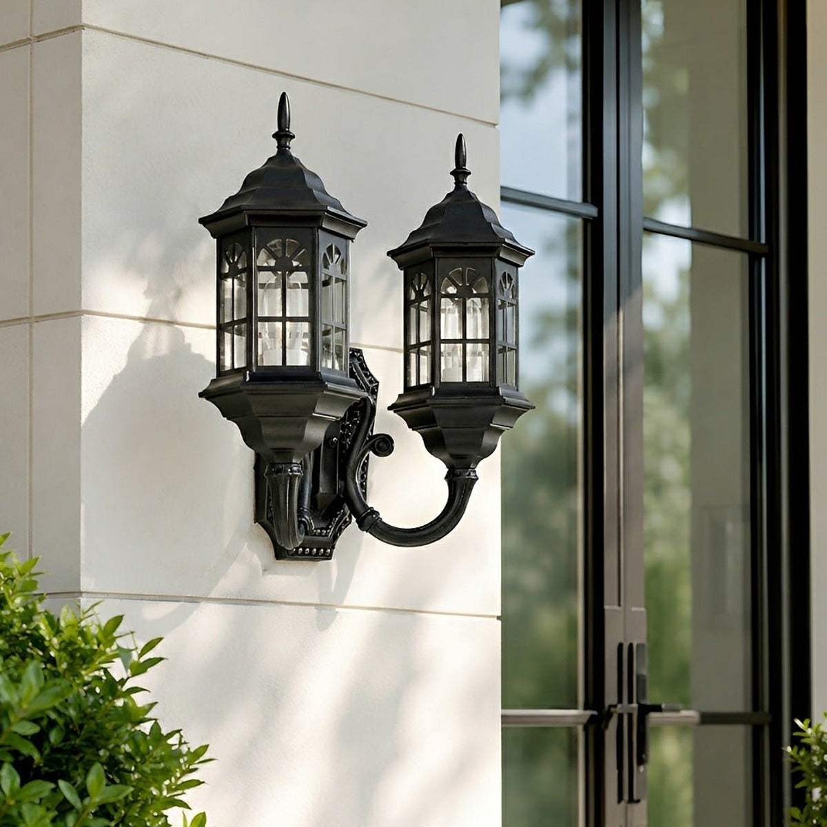 Old World Twin Lantern Wall Light, Die Cast Aluminum Sconce 8