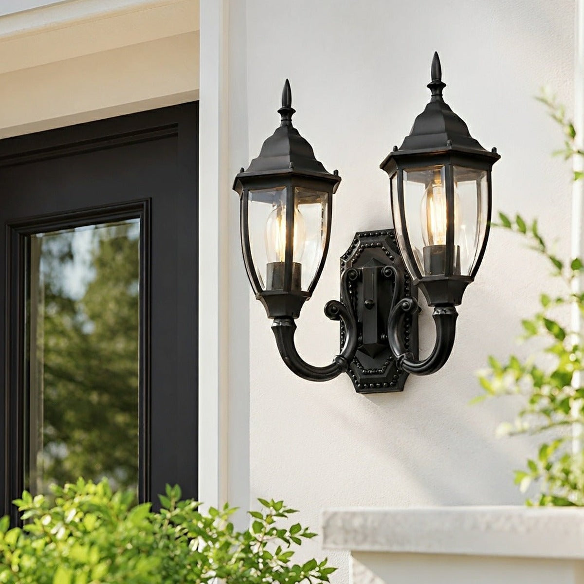 Old World Twin Lantern Wall Light, Die Cast Aluminum Sconce 9