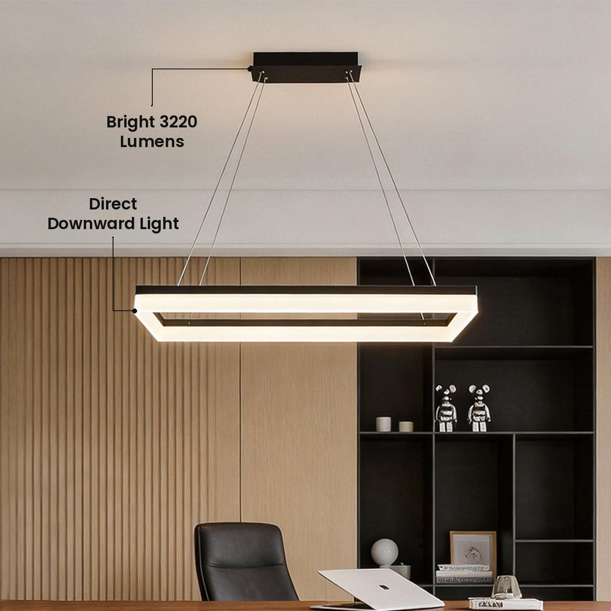 Open Rectangle LED Linear Pendant: Bright 3220 Lumens, Direct Downward Light
