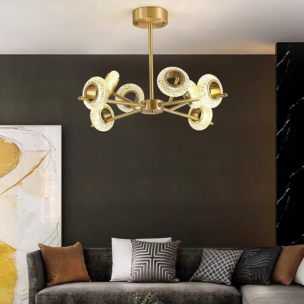 Brass Halo Crystal Chandelier, Gold Sputnik Ceiling Light 2