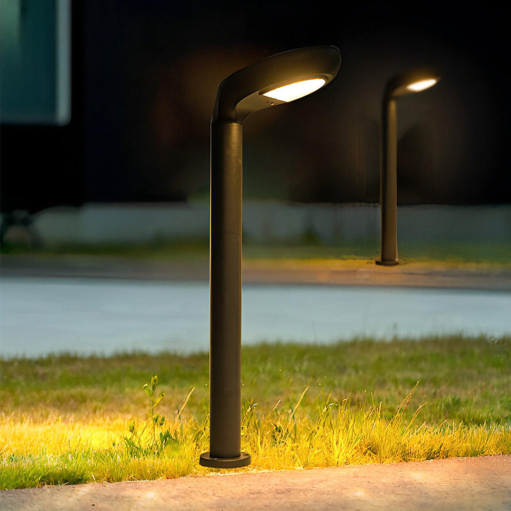 Curved Solar Bollard Light, Hooded Aluminum Garden Light, view 3