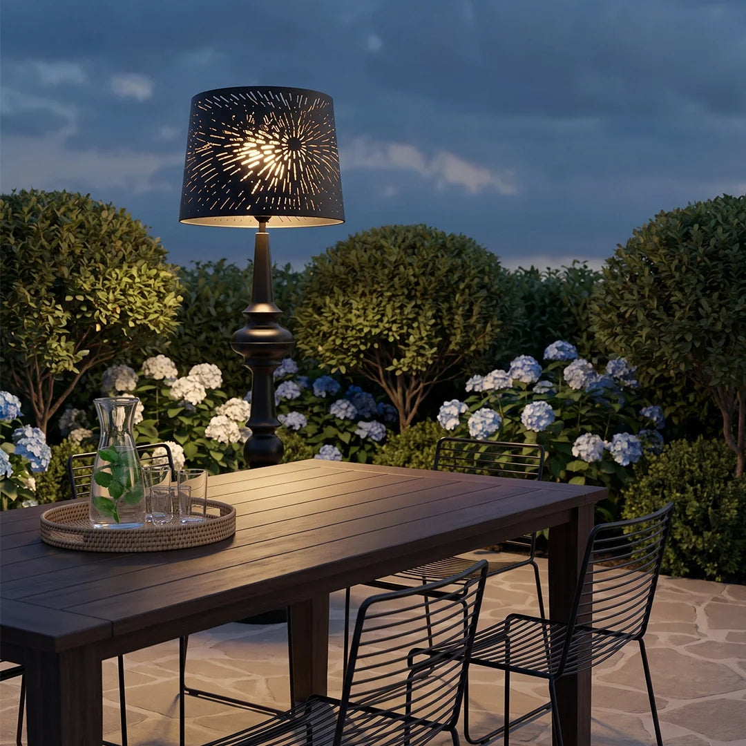 Spindle Base Outdoor Floor Lamp, Black Solar Patio Standing Lamp