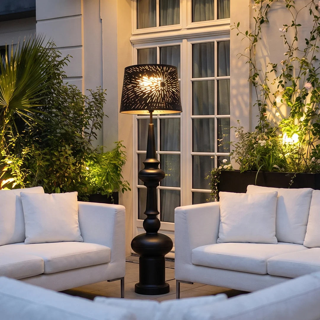 Spindle Base Outdoor Floor Lamp, Black Solar Patio Standing Lamp