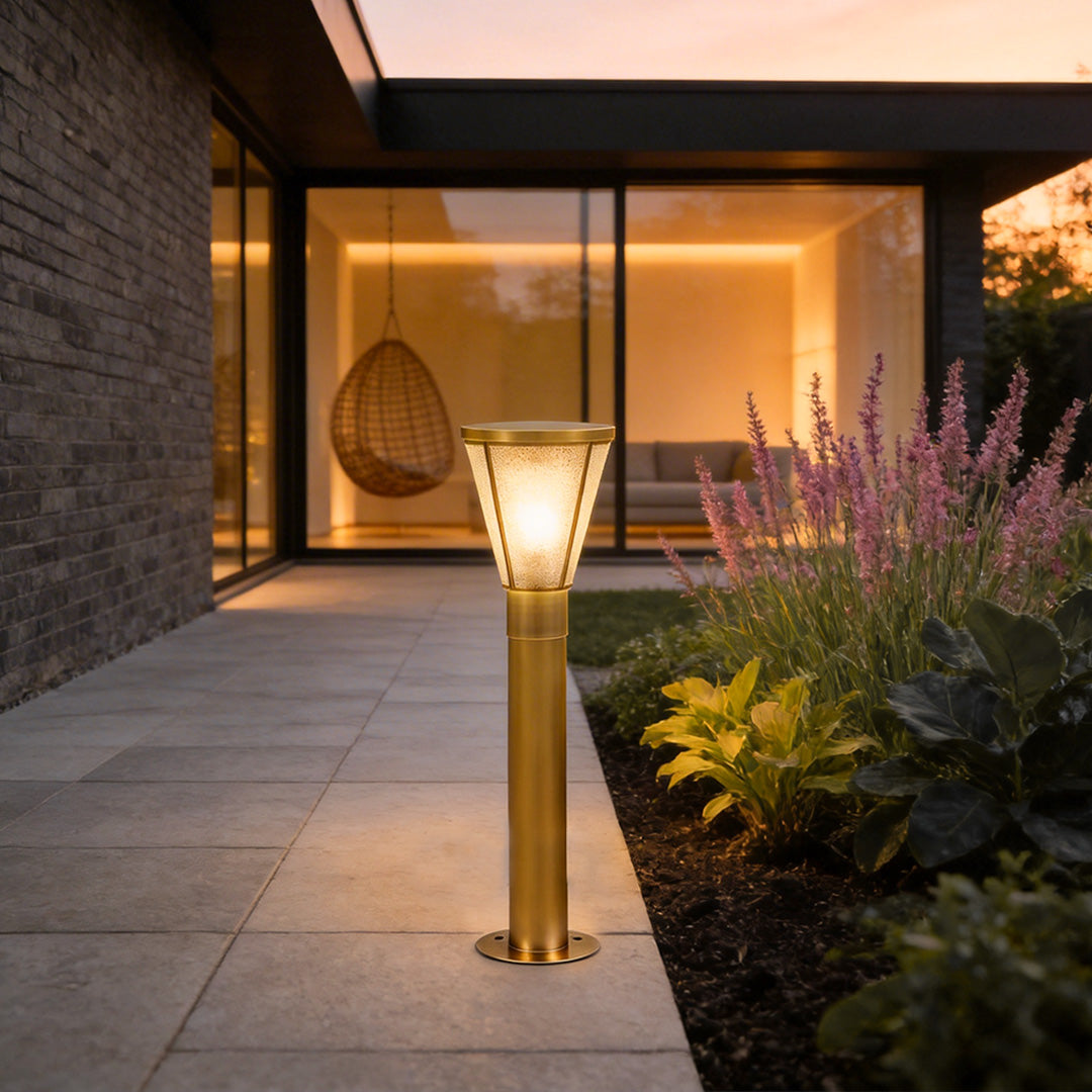 Tapered Glass Garden Path Light, Antique Copper Landscape Light