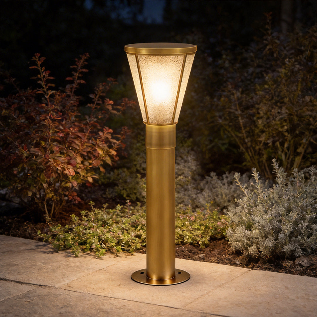 Tapered Glass Garden Path Light, Antique Copper Landscape Light