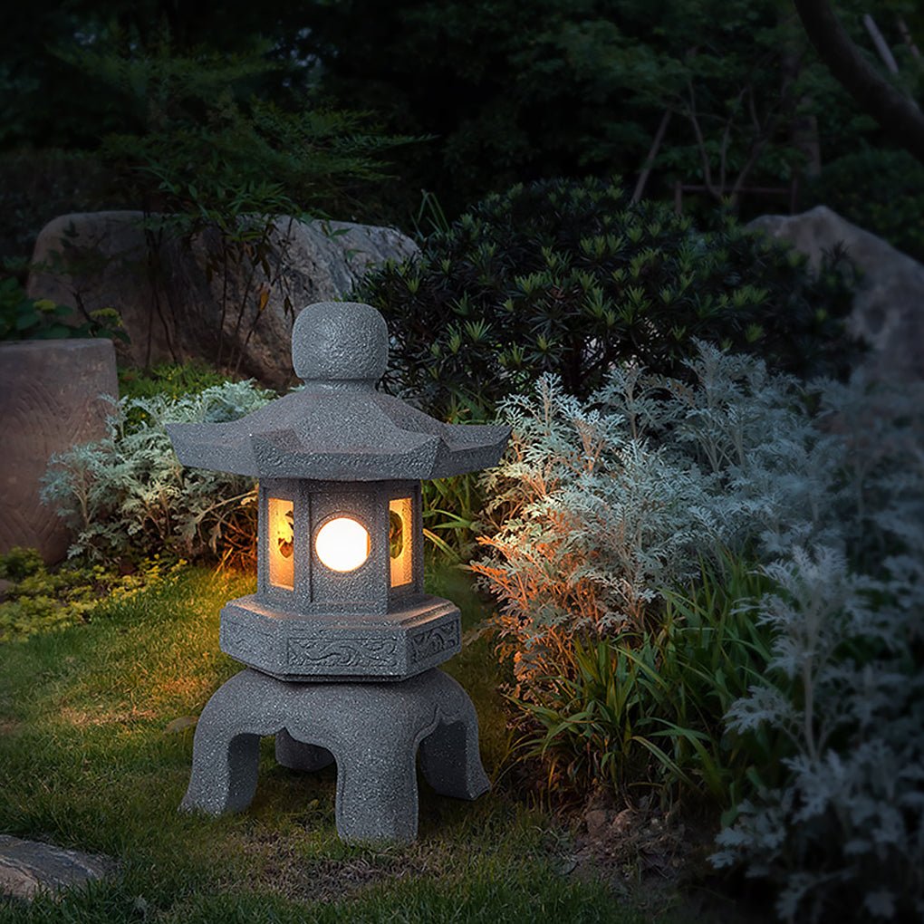 Stone Pagoda Garden Lantern, Imitation Stone Resin Yard Light