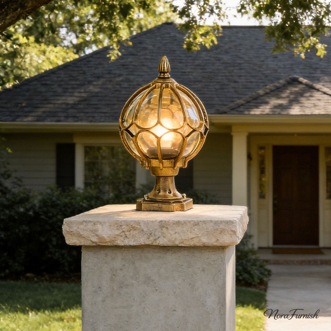 Globe Pillar Light, Retro Glass and Copper Fence Post Fixture, view 4