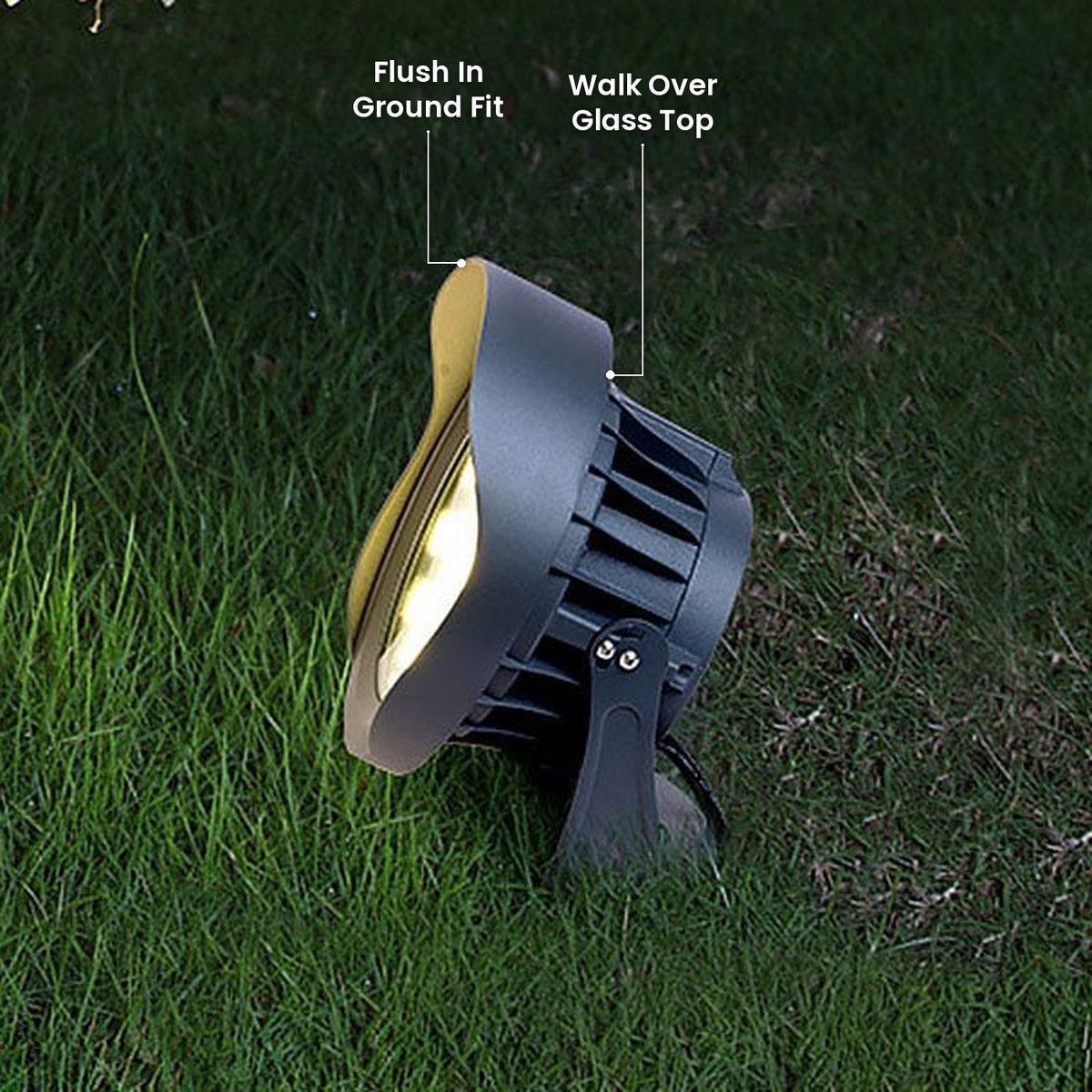 Recessed Ground Uplight: Walk Over Glass Top, Flush In Ground Fit