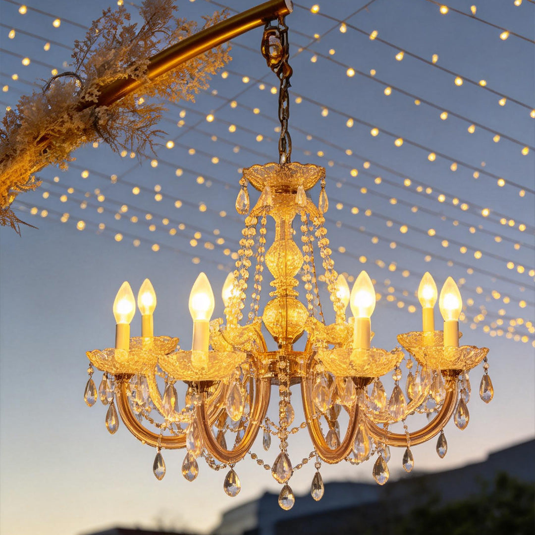 Candle Arm Outdoor Chandelier, Acrylic Crystal Hanging Light