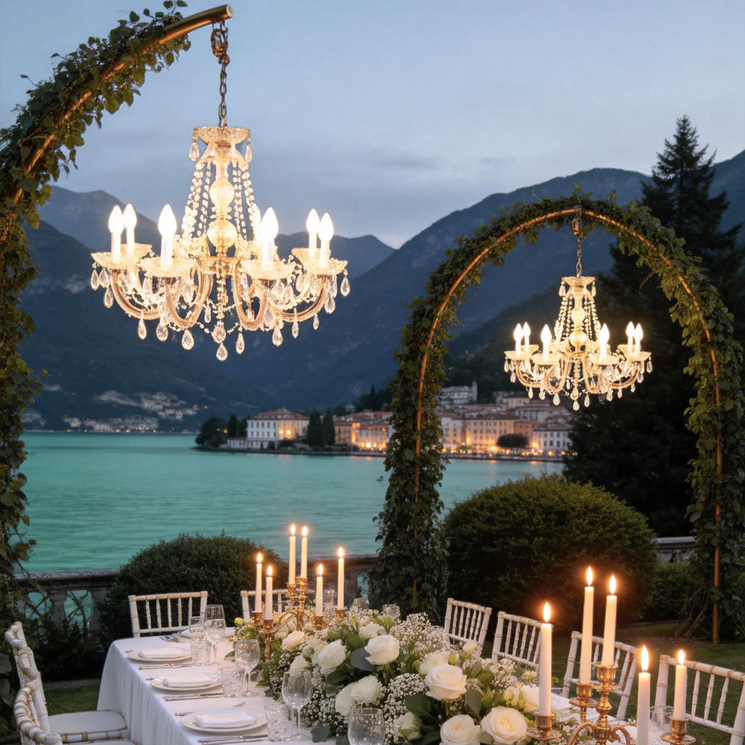 Candle Arm Outdoor Chandelier, Acrylic Crystal Hanging Light