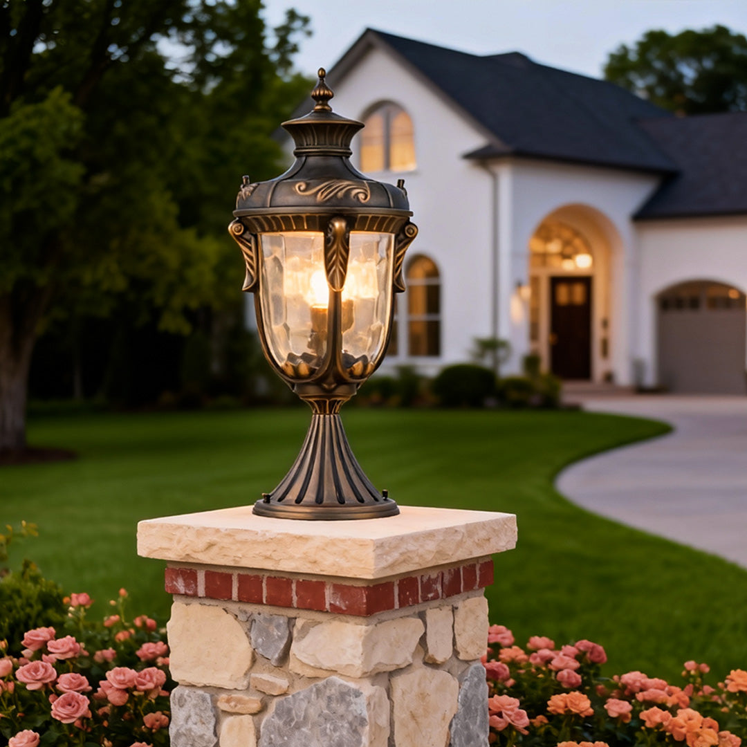 Classic Copper Column Light, Antique Copper Glass Pillar Light