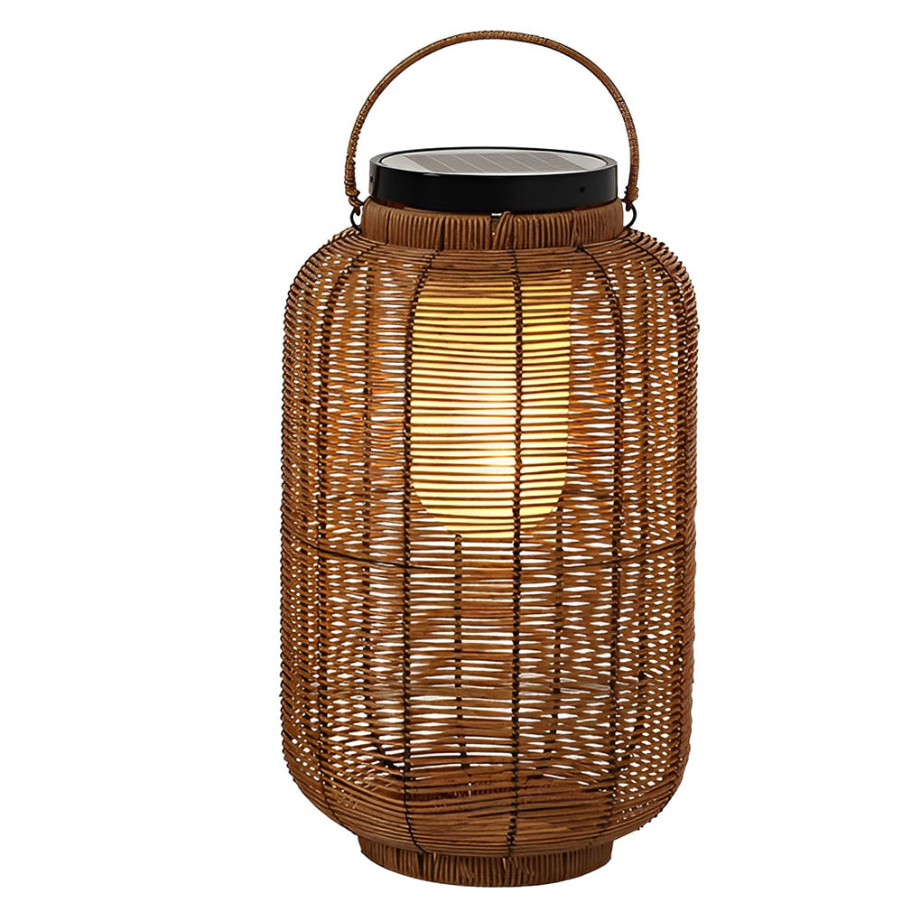 Woven Rattan Solar Lantern, Brown Portable Outdoor Garden Light