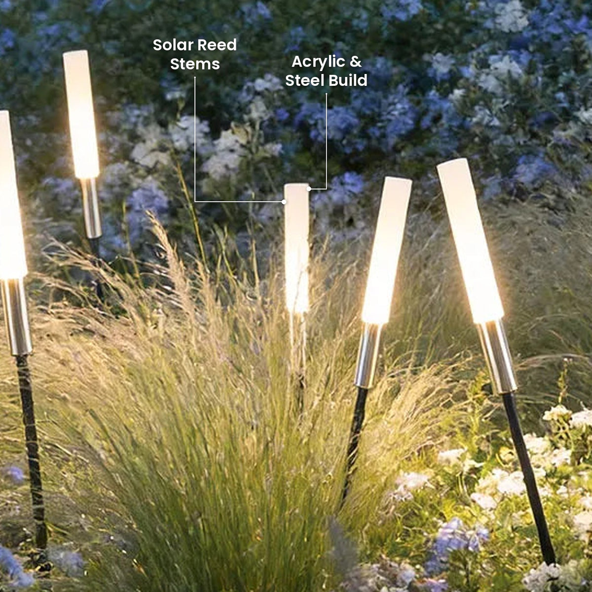 Reed Stake Garden Lights: Solar Reed Stems, Acrylic & Steel Build