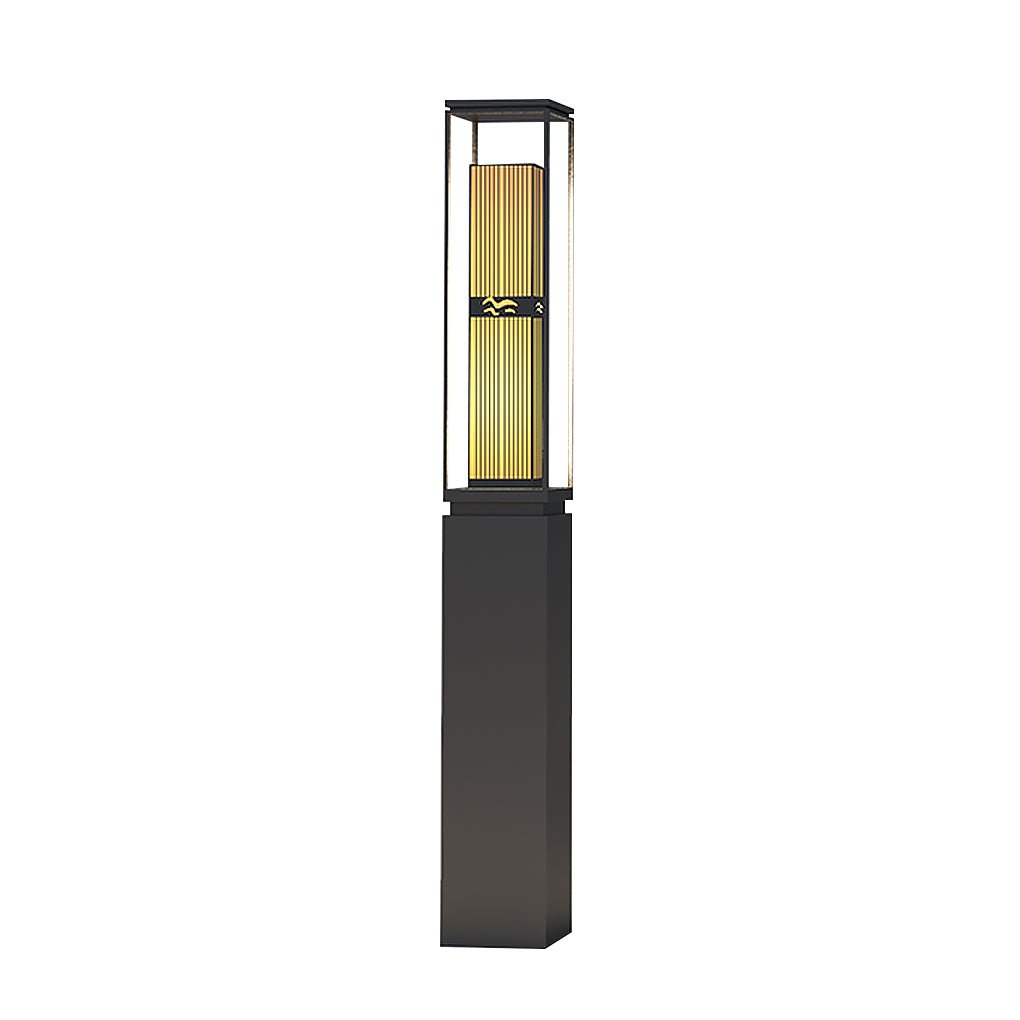 Tall Marble Panel Column Light, Black Stainless Steel Bollard