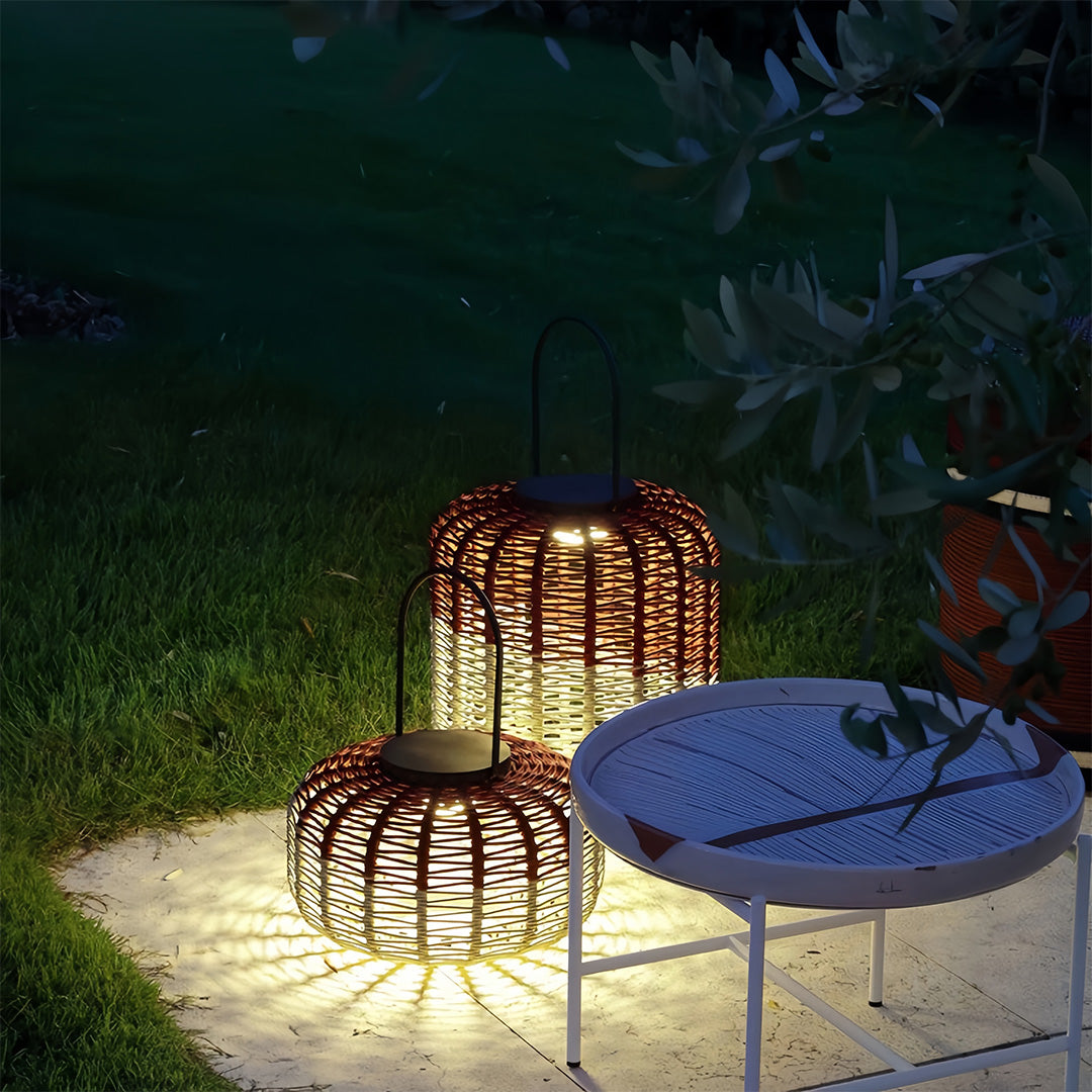Woven Rope Lantern, Stainless Steel Frame Outdoor Floor Lantern
