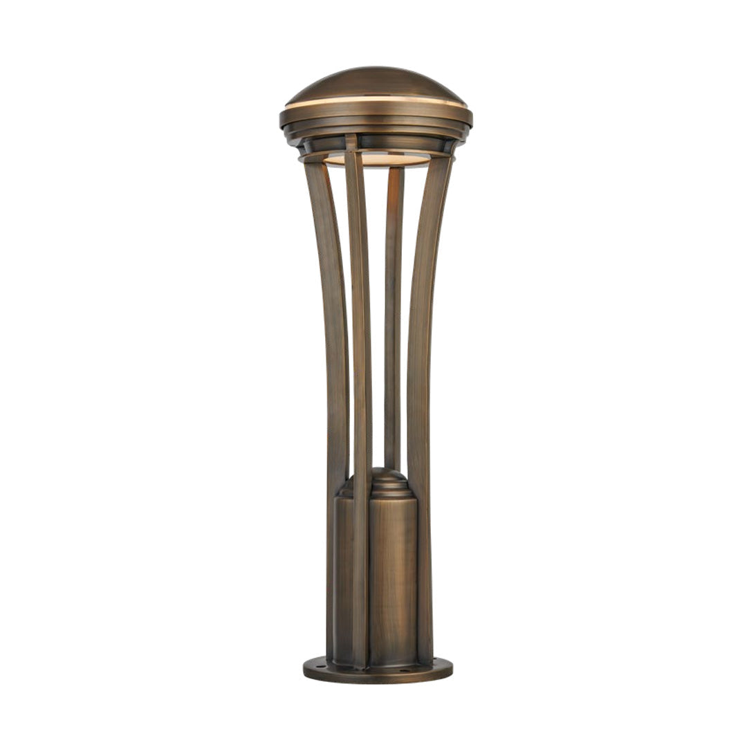 Antique Copper Cage Path Light, Clear Glass Landscape Bollard