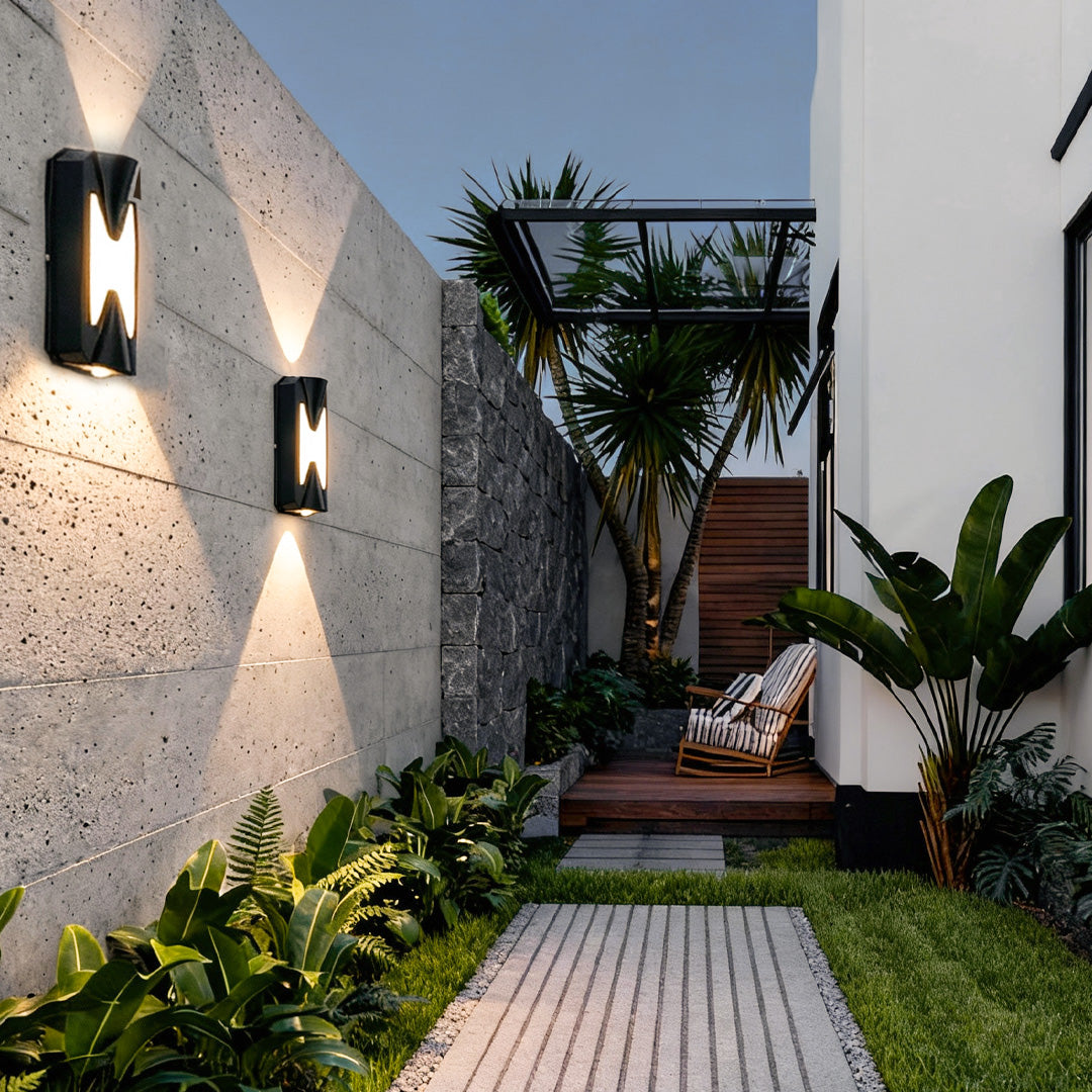 Faceted Geometric Outdoor Wall Light, Black Patio Sconce