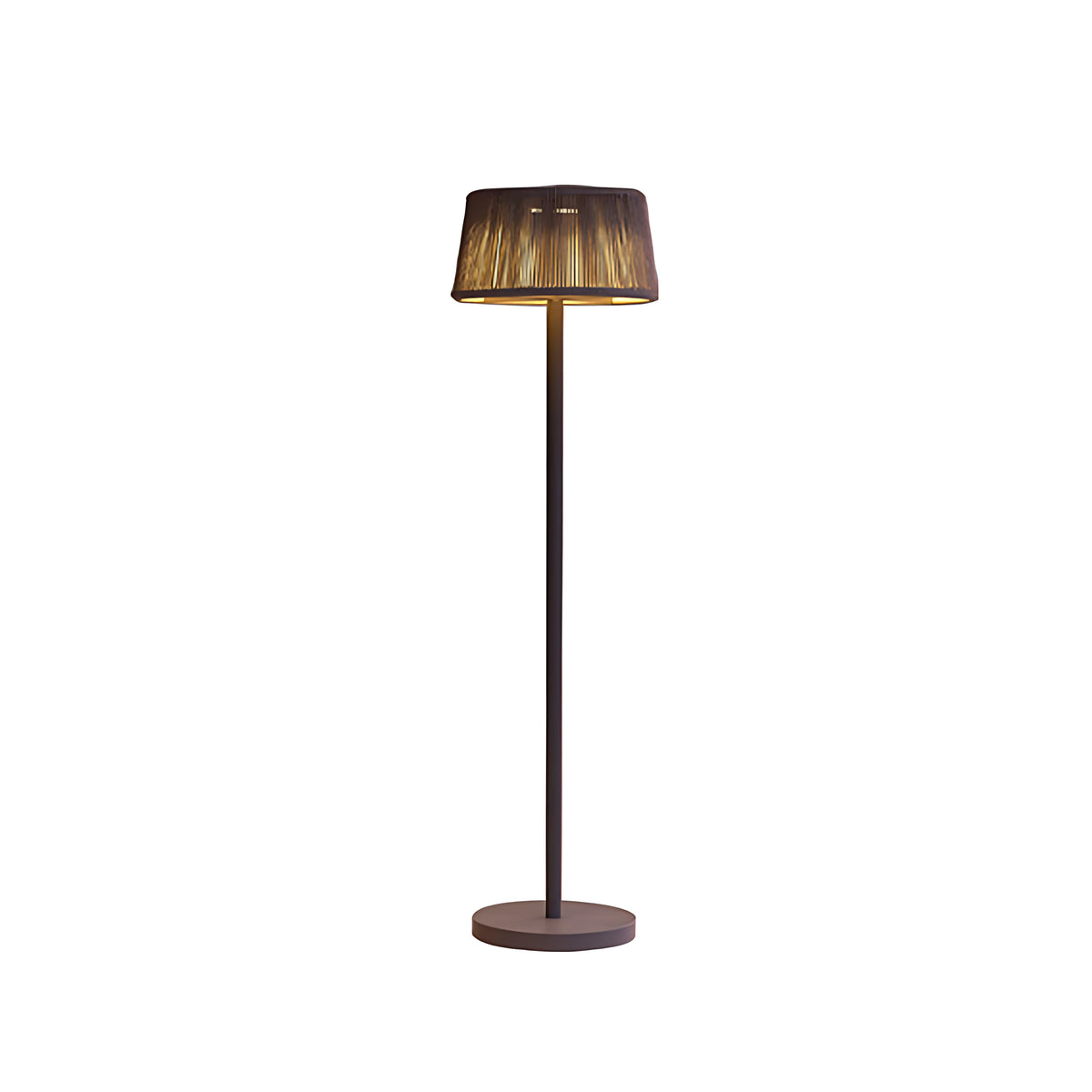 Woven Shade Patio Floor Lamp, Black Steel Outdoor Floor Lamp
